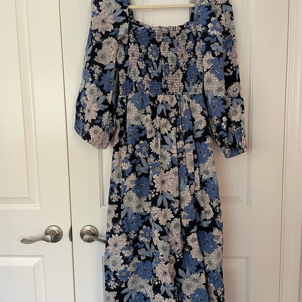 Like New J. Crew Linen daydream dress in blue zinnia floral Small TALL - Picture 6 of 7